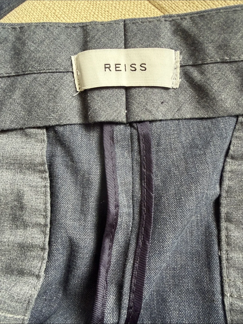 Reiss Men's Dress Pants Geronimo in Dark Lightweight Denim Chambray Blue 30 x 28